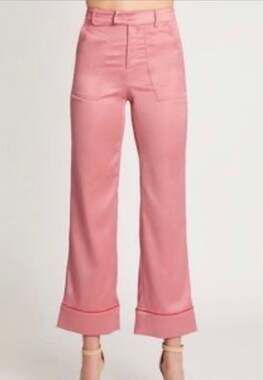 Choosy Pink satin Wide-Leg Trousers. red detail on the bottom. Size 0